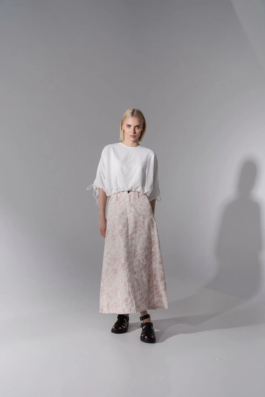 Blue Meli Women's Brown Floral Printed Denim Skirt - Vintage High Waist A-Line Skirt for Women