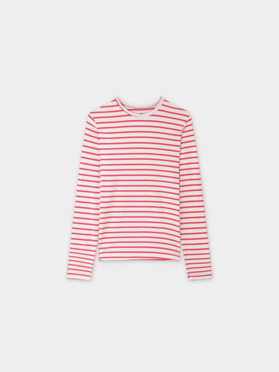 MELI Women's Butter Soft Striped Crewneck Sweatshirt - Hot Pink & White Cozy Pullover Top