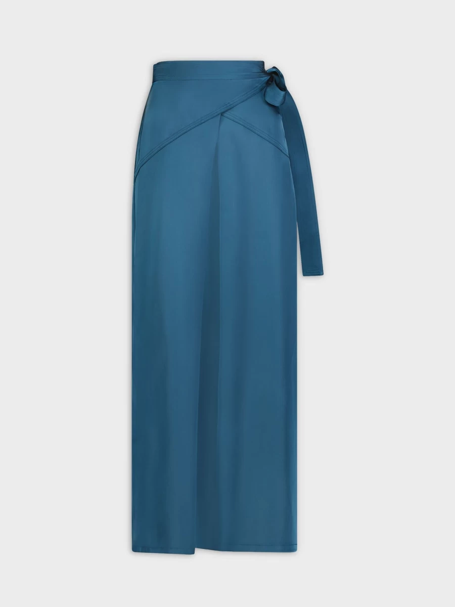 "STELLA & ROSE Women's Teal Satin Wrap Skirt - Elegant & Comfortable"