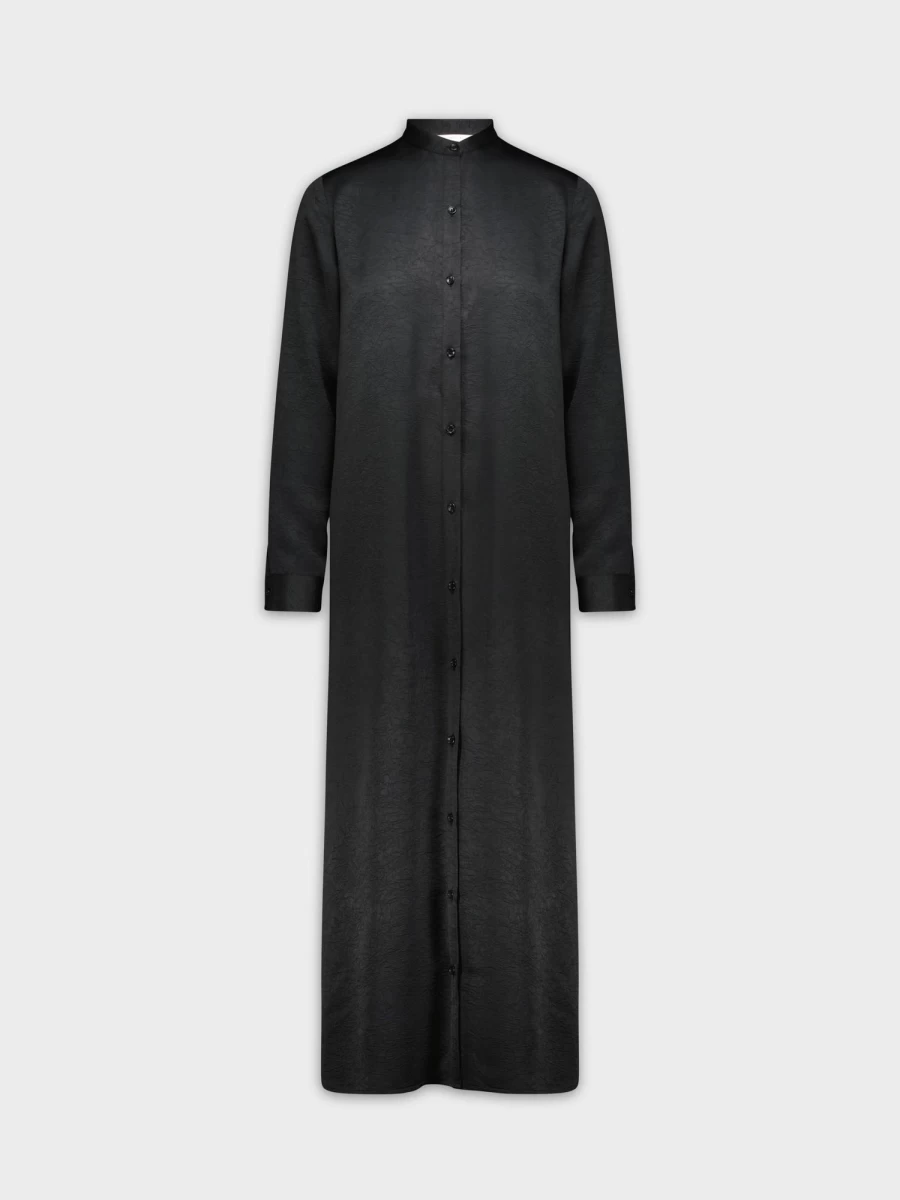 POSE Women's Long Black Shirtdress - Elegant Casual Button Down Dress