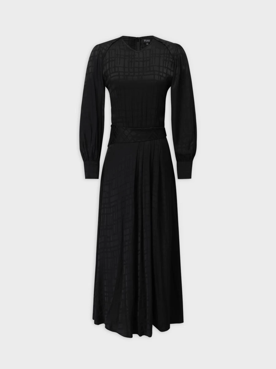 POSE Women's Elegant Black Peplum Dress - Stylish Flared Hem Party Wear