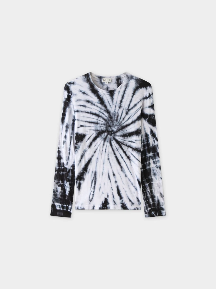 MELI Women's Black & White Tie Dye Swirl Graphic T-Shirt