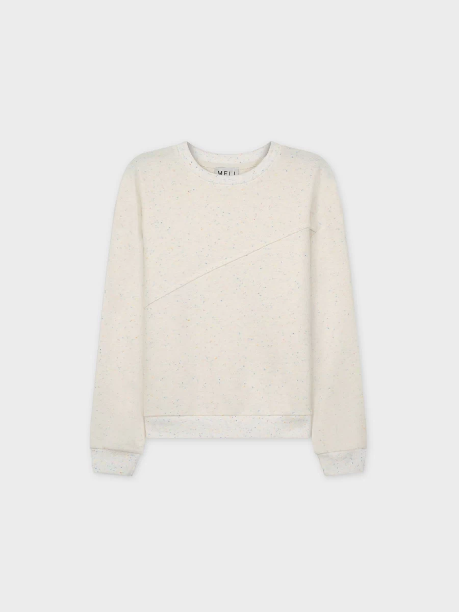 MELI Women's White Speckled Knit Sweater - Cozy Cable Crewneck Pullover