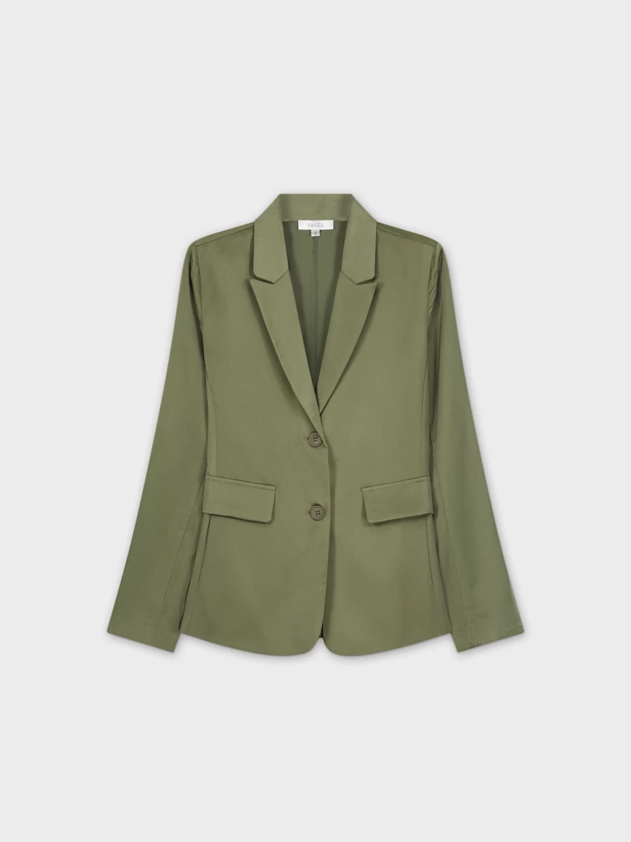 "HAILEY Women's Olive Green Satin Blazer for Elegant Office Wear"