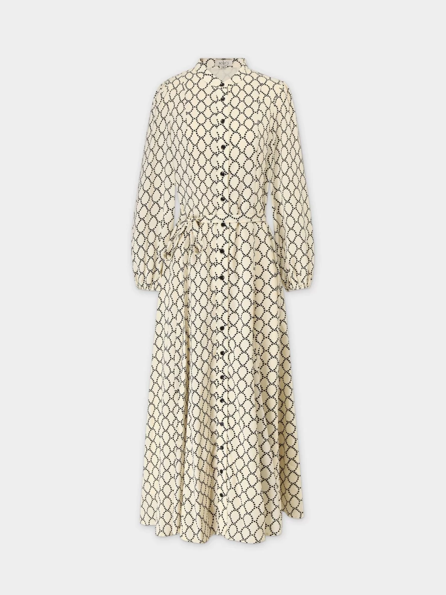 SOLEI Women's A-Line Shirtdress with Geometric Dot Print - Stylish Casual Dress