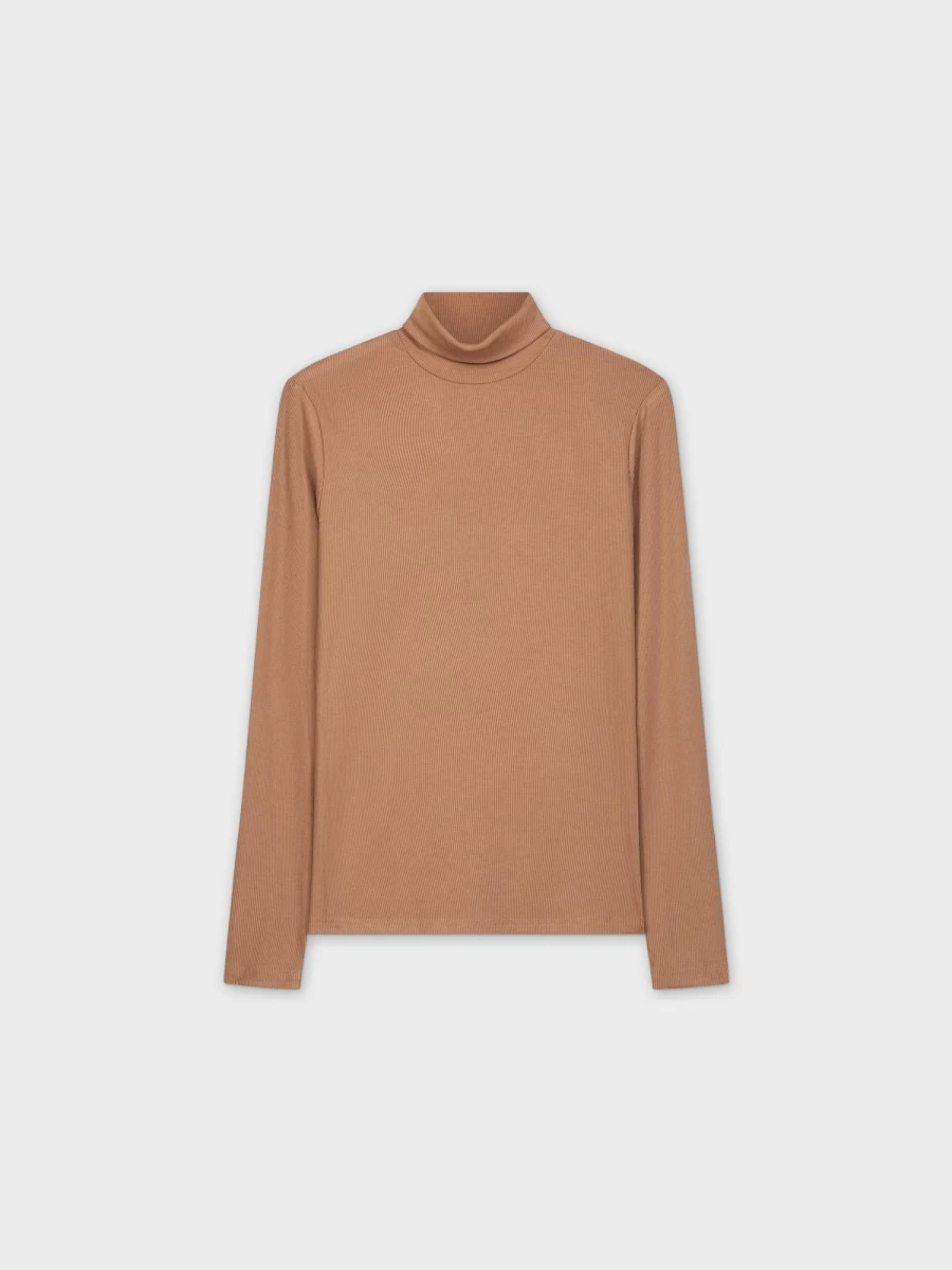 MELI Women's Ribbed Turtleneck Sweater in Mocha - Soft Knit Slim Fit Long Sleeve Top