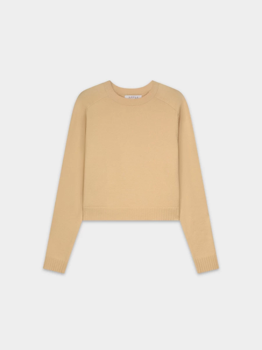 MEENA Women's Ribbed Band Sweater in Tan - Soft Knit Pullover for Women