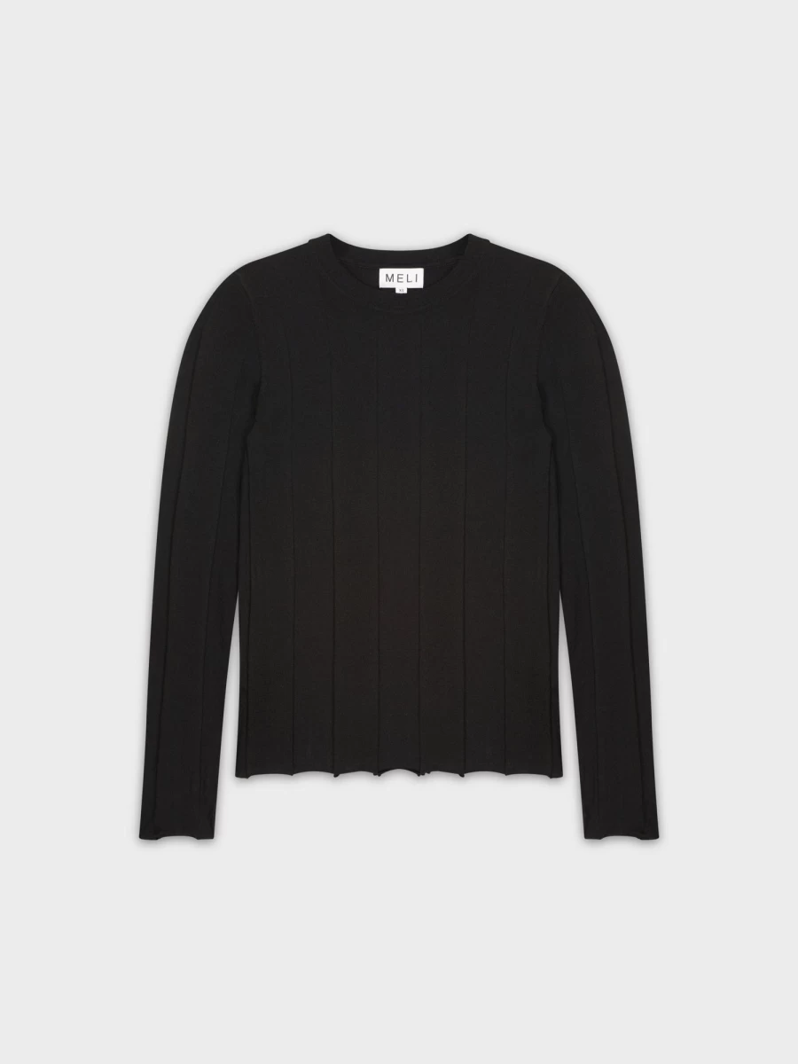 MELI Women's Wide Ribbed Knit Sweater - Black Cozy Winter Pullover