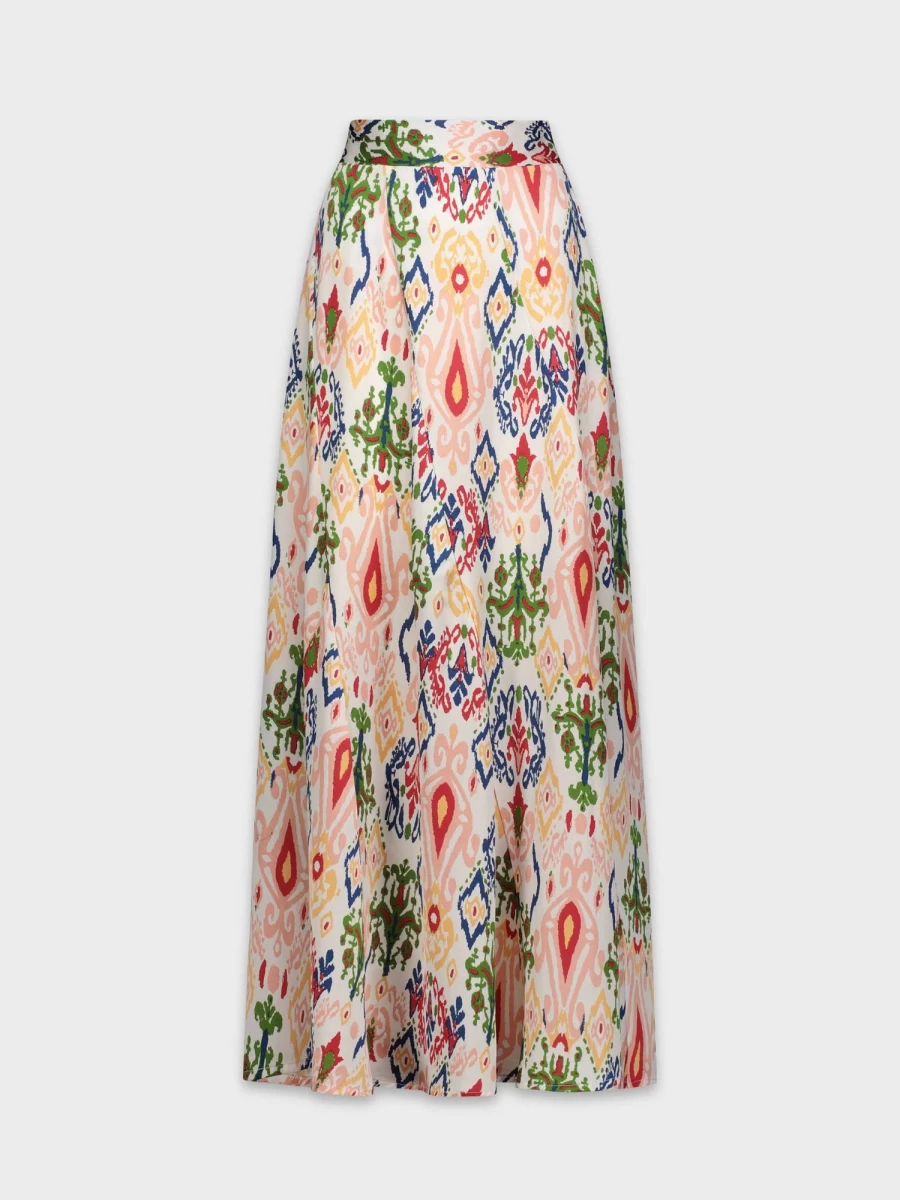 SOLEI Women's Aztec Print Satin Skirt - Elegant Full-Length Skirt for Women