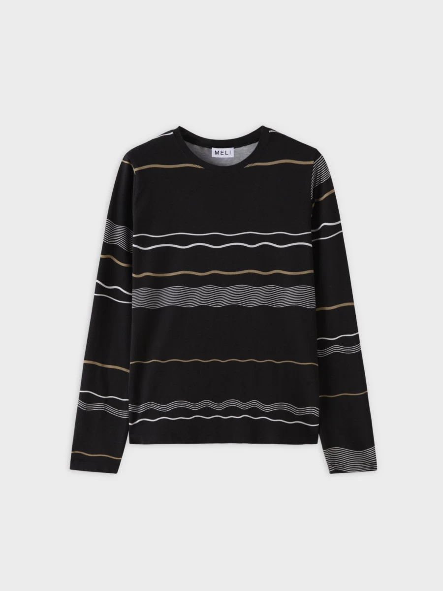 MELI Women's Printed Modal T-Shirt with Wave Stripe Design - Soft & Stylish Striped Tee