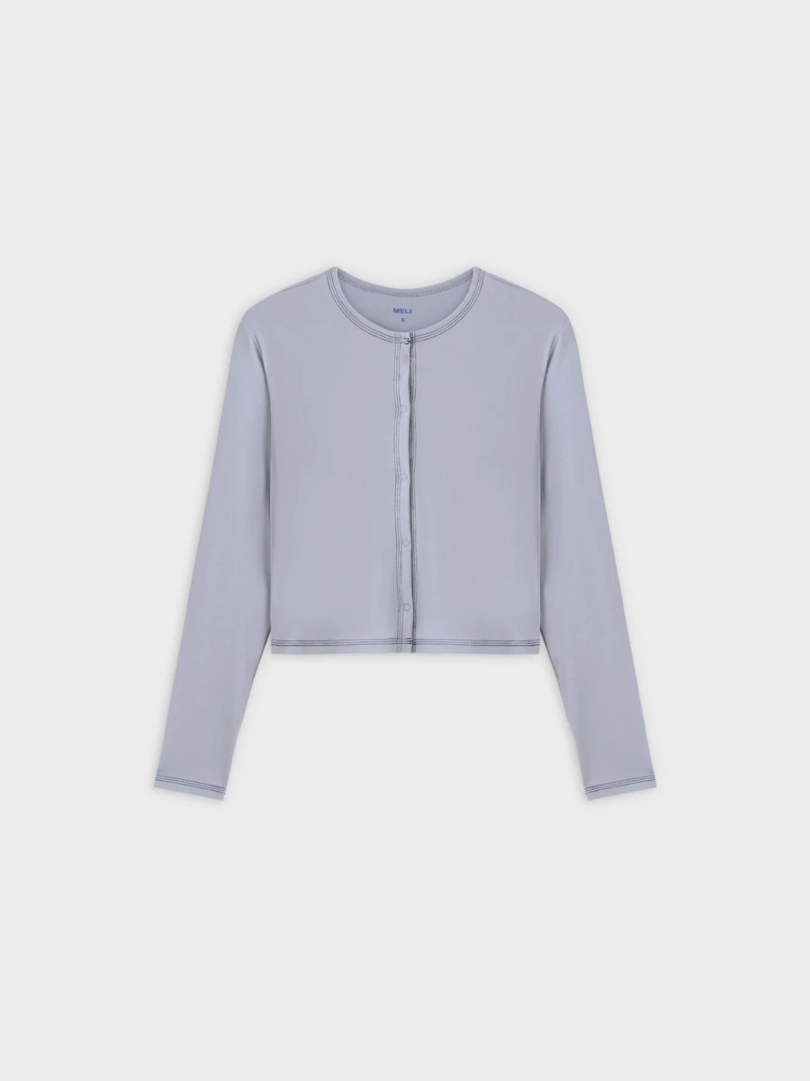 MELI Women's Light Blue Cropped Basic T-Shirt Cardigan