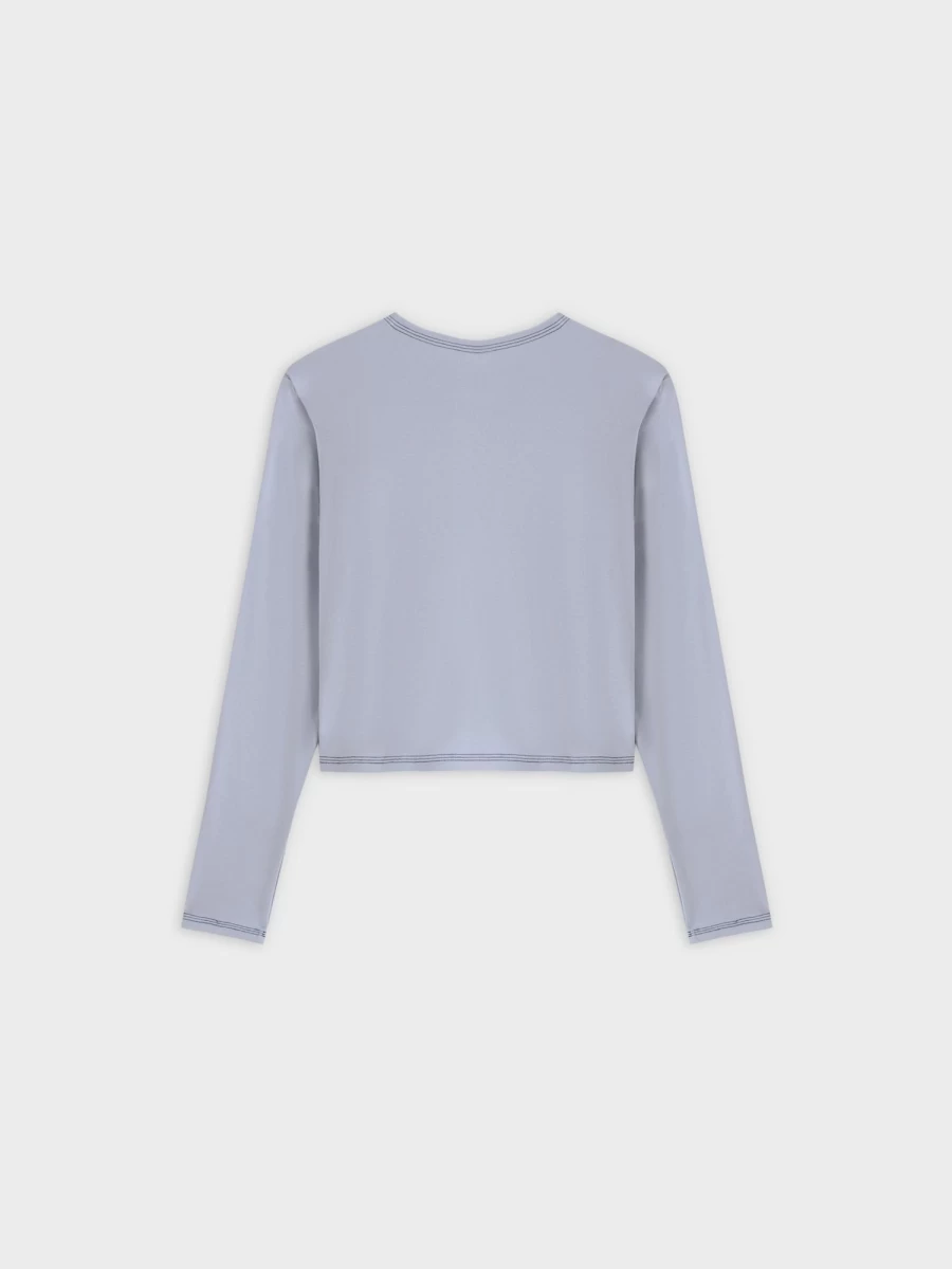 MELI Women's Light Blue Cropped Basic T-Shirt Cardigan