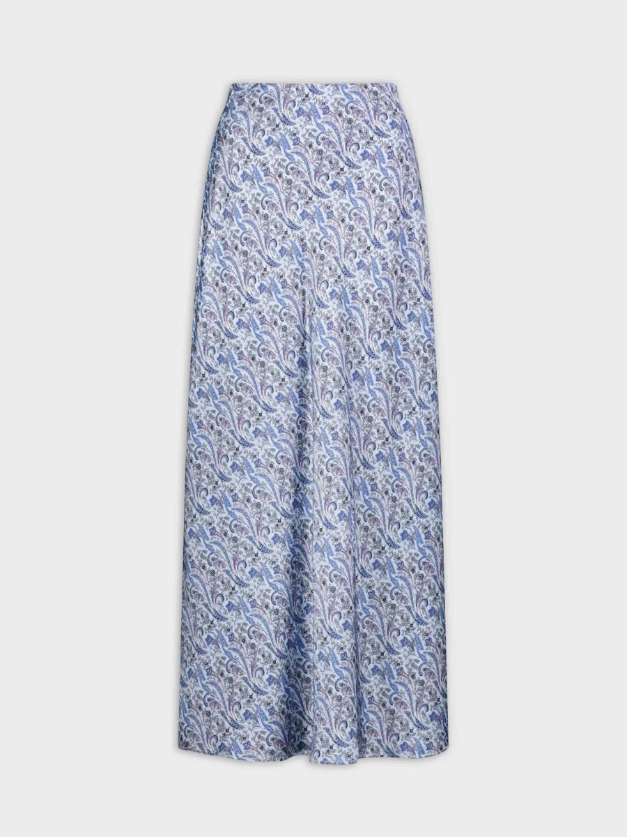 "HAILEY Women's Light Blue Paisley Satin Slip Skirt - Elegant Lounge & Sleepwear"
