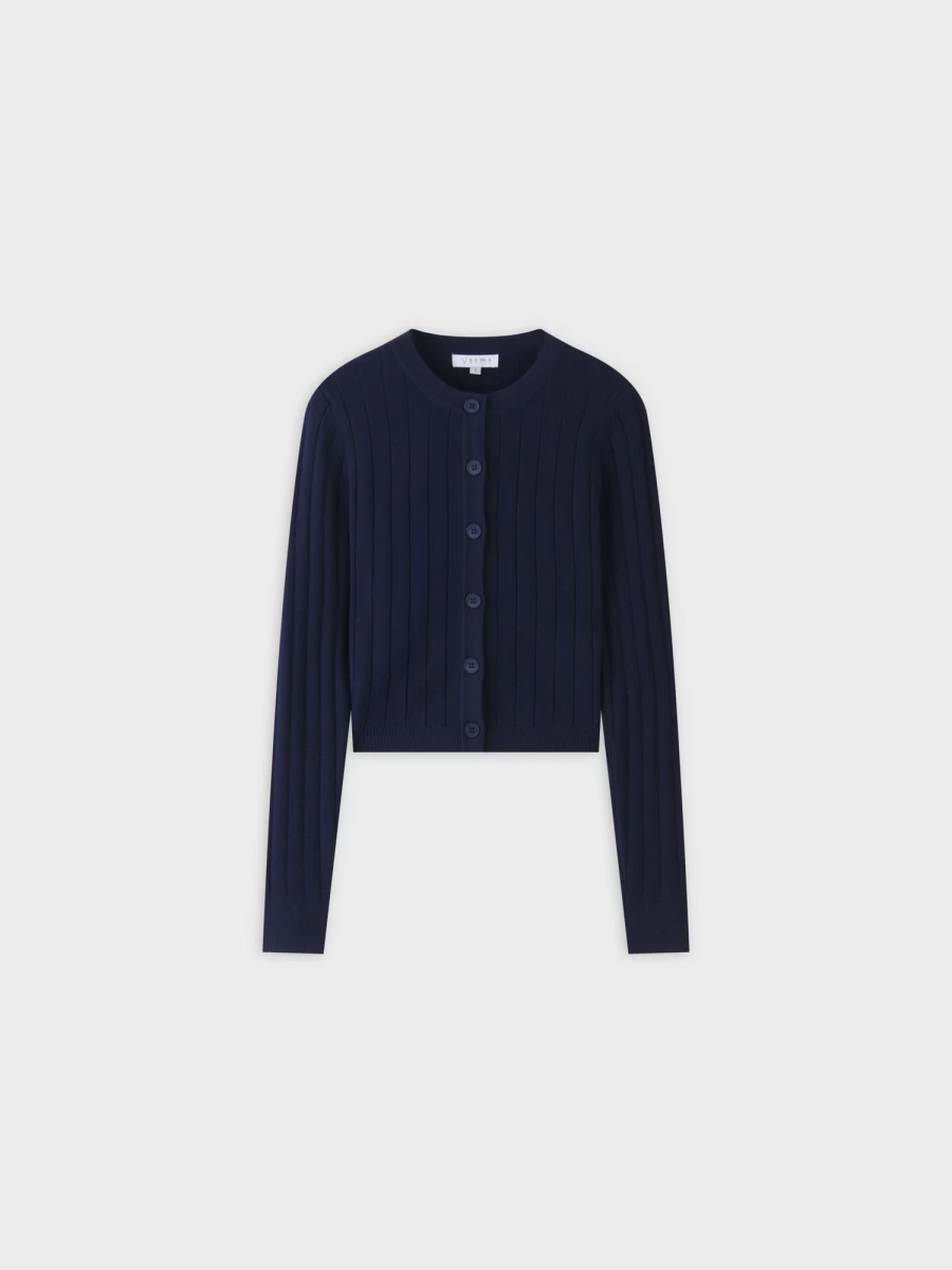 VAARA Women's Navy Silk Knit Cropped Cardigan - Lightweight Summer Wrap