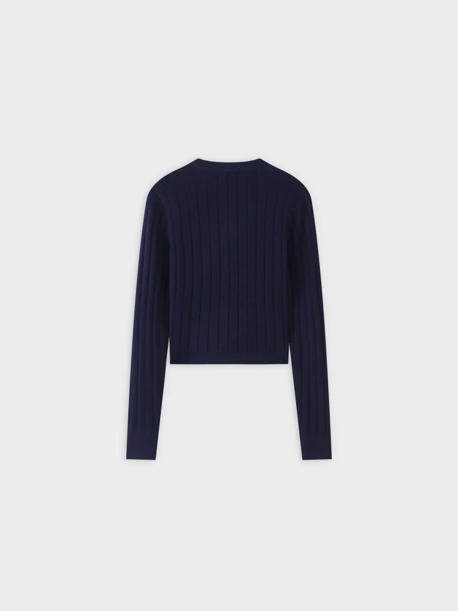 VAARA Women's Navy Silk Knit Cropped Cardigan - Lightweight Summer Wrap