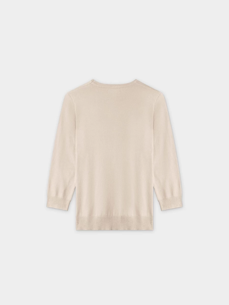 MELI Women's Basic Crew Neck Sweater in 3Q-Ivory - Soft Casual Knit Pullover Top
