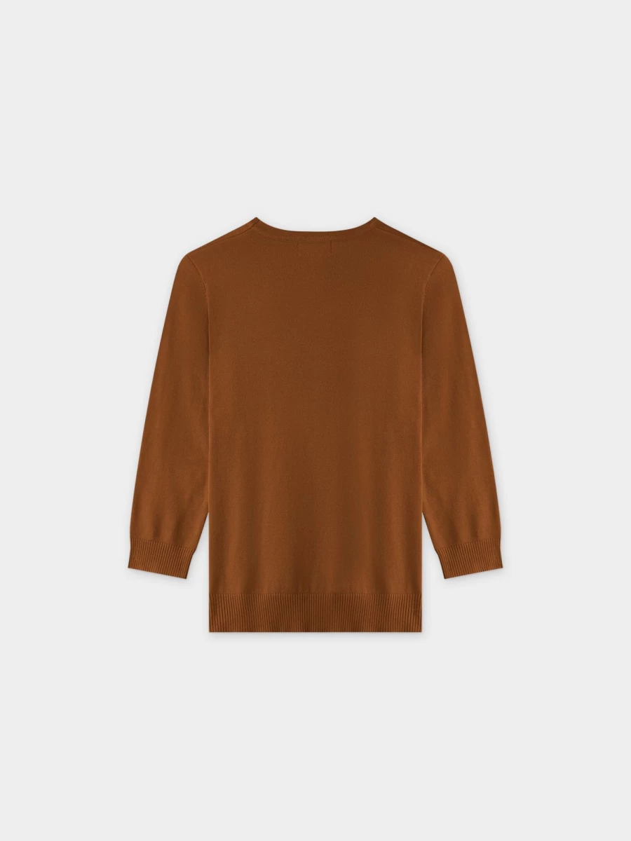 MELI Women's Basic Crew Neck Sweater in 3Q-Brown - Soft Casual Knit Pullover