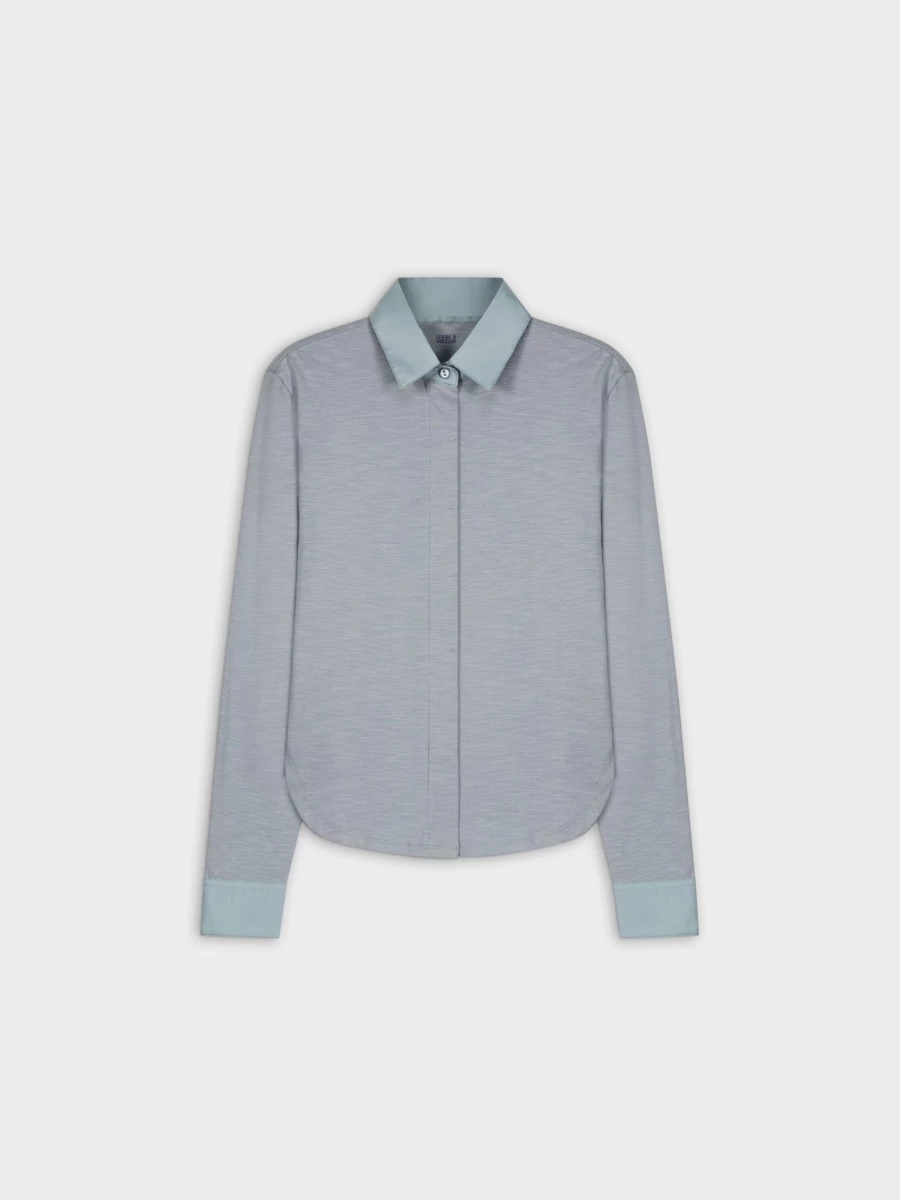 "MELI Women's Blue and Grey T-Shirt Blouse - Stylish Casual Top"