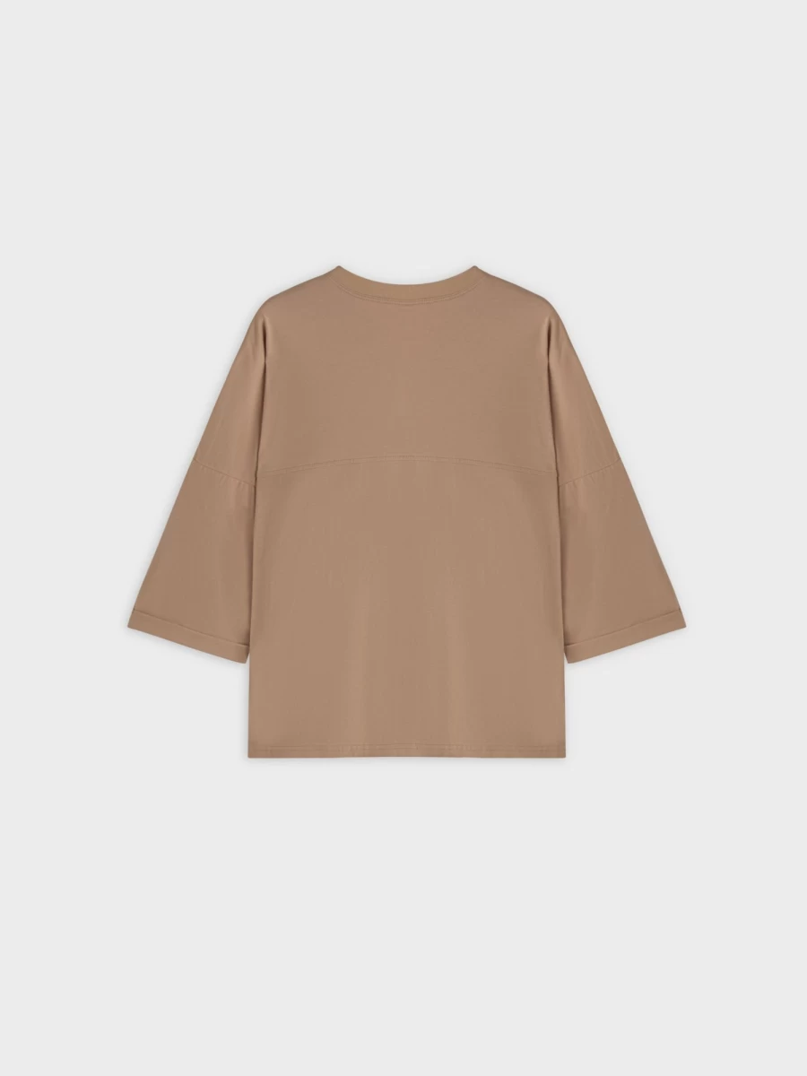 MELI Women's Pocket Tab T-Shirt in Tan and Black - Stylish Casual Tee for Everyday Wear