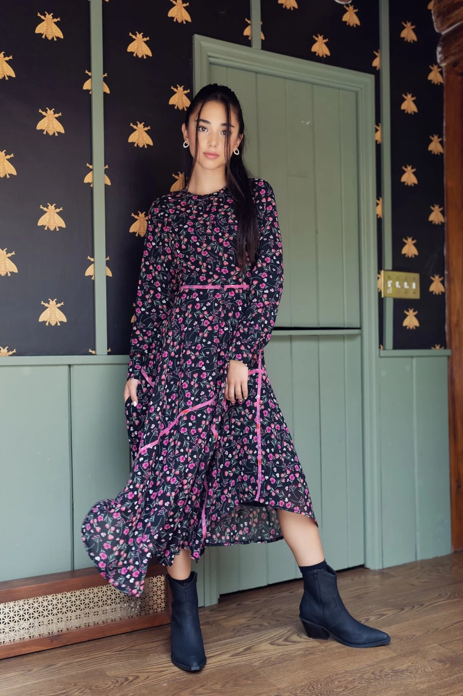 TTS Women's Pink Floral Print Piped Summer Dress - Elegant Casual Fashion