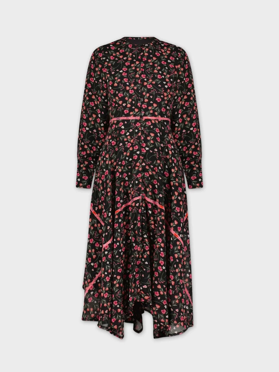 TTS Women's Pink Floral Print Piped Summer Dress - Elegant Casual Fashion