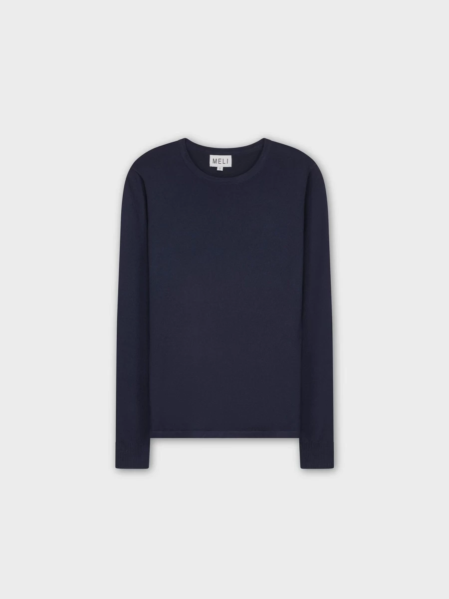 MELI Women's Lightweight Knit Crewneck Sweater in Navy Blue