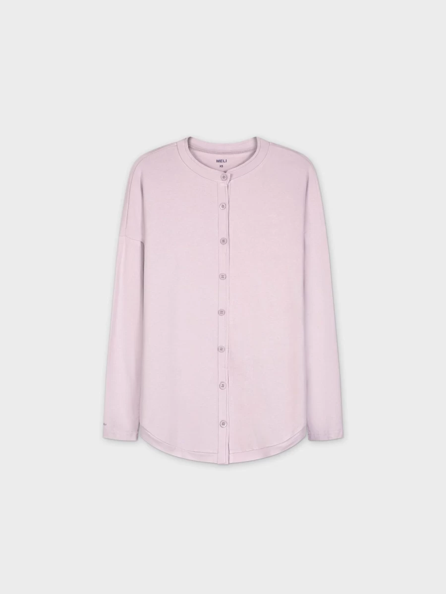 MELI Women's Lavender Button Down Short Sleeve Tee Shirt