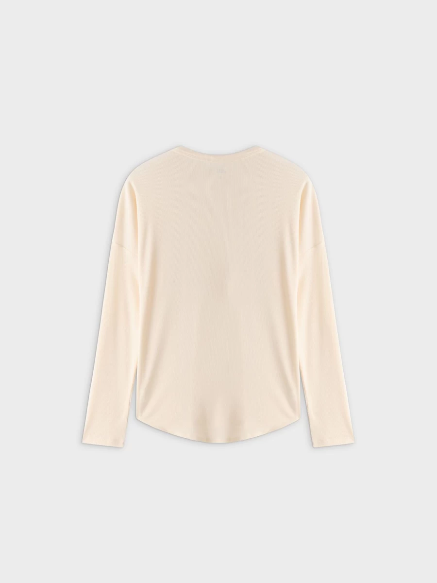 MELI Women's Ribbed Swing Tee in Ivory - Soft Stretch Casual T-Shirt