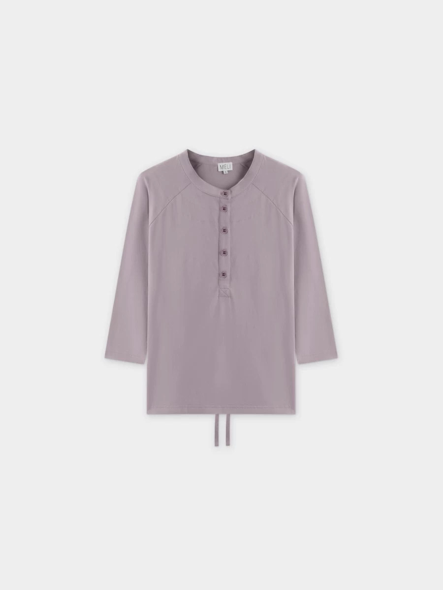 MELI Women's Henley Neck Drawstring T-Shirt in Lilac - Casual Short Sleeve Top