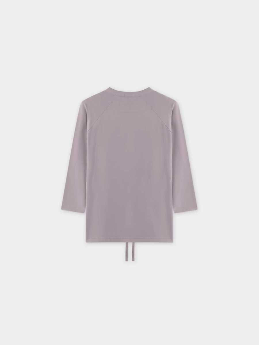 MELI Women's Henley Neck Drawstring T-Shirt in Lilac - Casual Short Sleeve Top