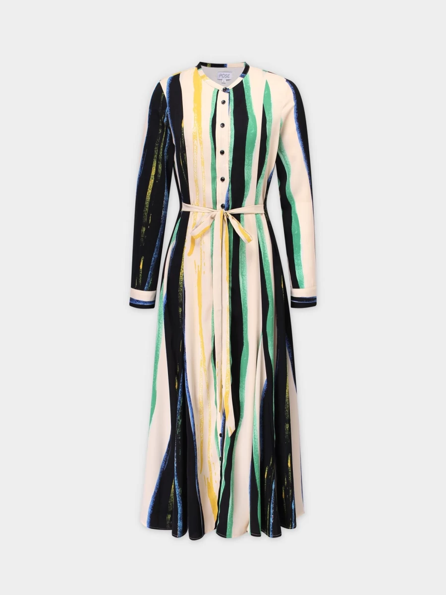 Pose Women's Colored Stripe Button Down Flare Dress - Stylish & Comfortable