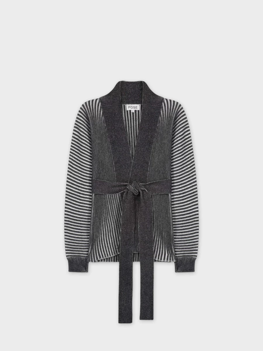 POSE Women's Two-Tone Black & Grey Cardigan - Stylish Knit Sweater for Women