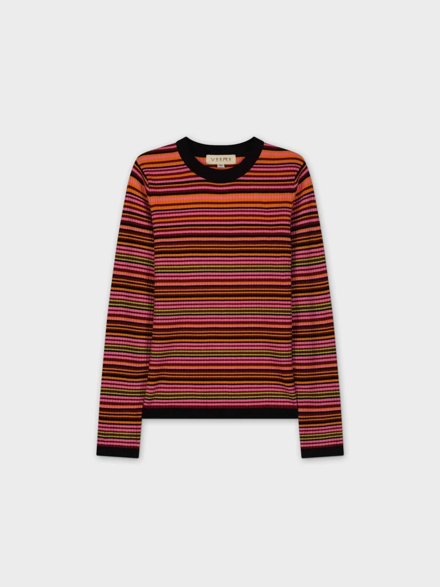 VAARA Women's Pink & Orange Striped Ribbed Knit Sweater