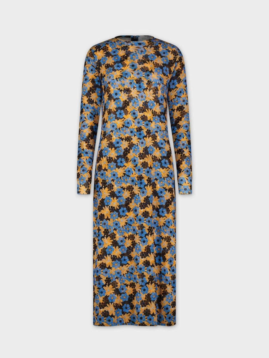 STELLA & ROSE Women's Blue Floral Mesh Overlay Dress - Elegant Feminine Style