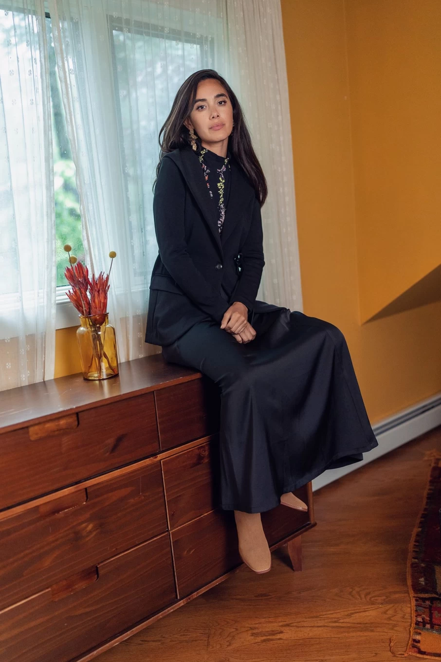 "HAILEY Women's Black Herringbone Knit Blazer - Classic Tailored Jacket for Office & Casual Wear"