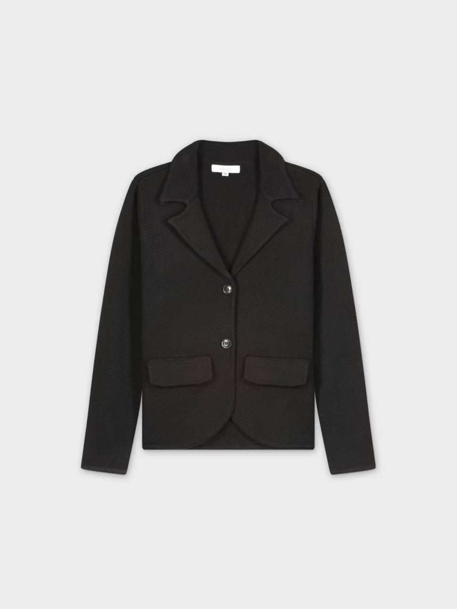 "HAILEY Women's Black Herringbone Knit Blazer - Classic Tailored Jacket for Office & Casual Wear"