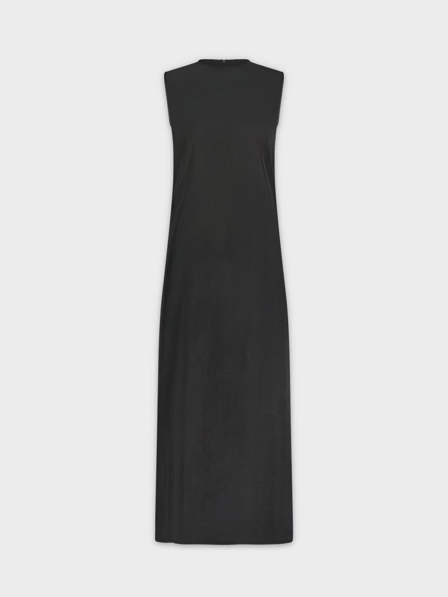 POSE Women's Black Sleeveless Satin Evening Dress - Elegant Formal Gown