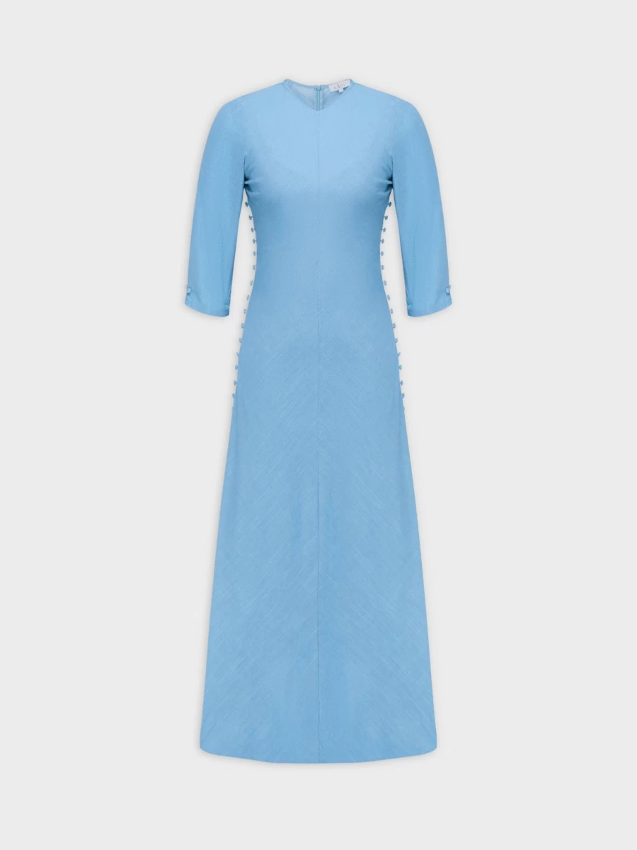 SOLEI Women's Side Button Dress in Blue - Elegant Casual Blue Dress with Side Buttons
