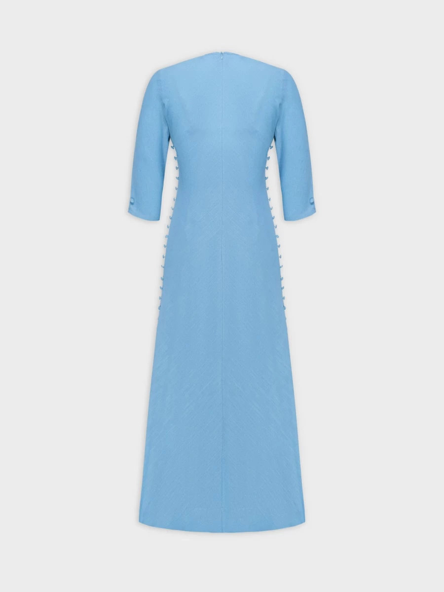 SOLEI Women's Side Button Dress in Blue - Elegant Casual Blue Dress with Side Buttons
