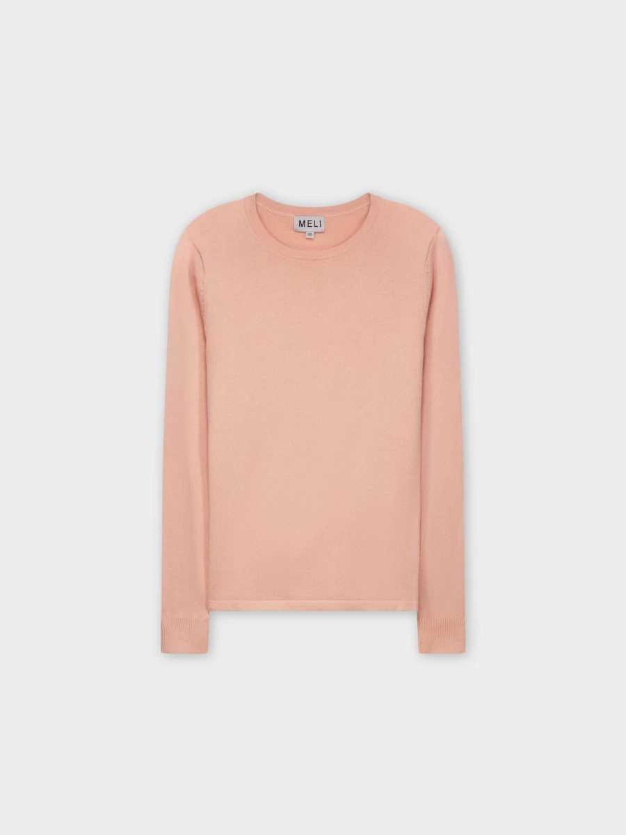 "MELI Women's Soft Pink Thin Knit Crewneck Sweater - Lightweight & Cozy"