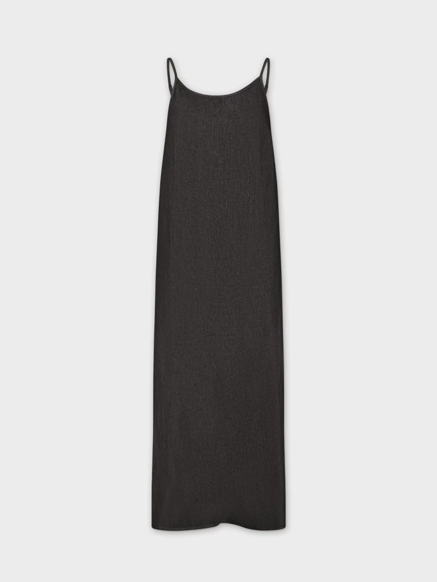 HAILEY Women's Black Denim Crew Neck Slip Dress - Casual Stretchy Comfort Fit