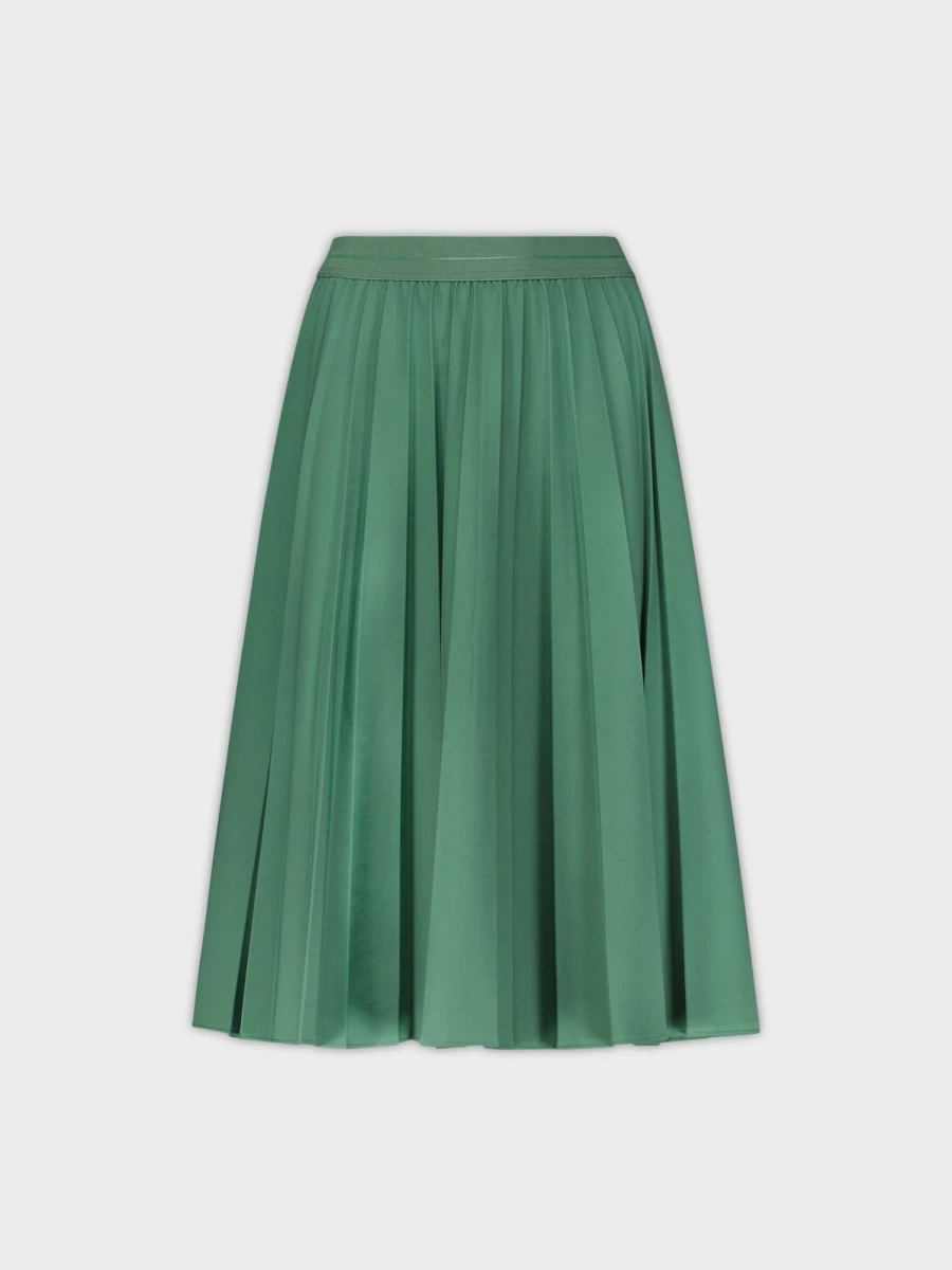 MELI Women's Green Pleated Midi Skirt - 26" Waist Elegant A-Line Style
