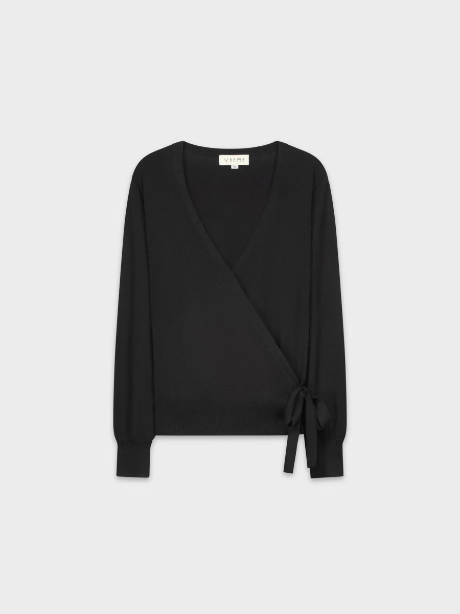 VAARA Women's Lightweight Wrap Sweater - Black Cozy Knit Cardigan