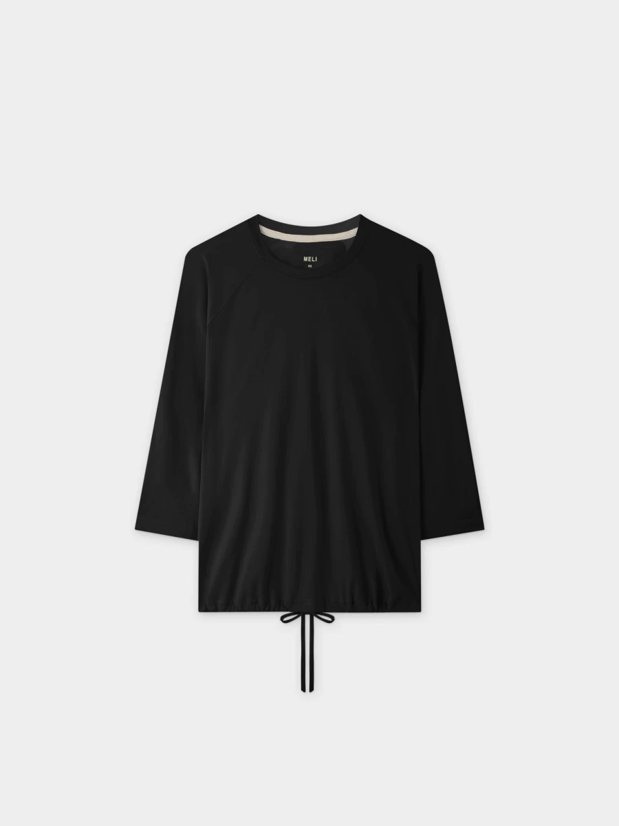 MELI Women's Black Drawstring T-Shirt - Casual Comfort Fit Tee