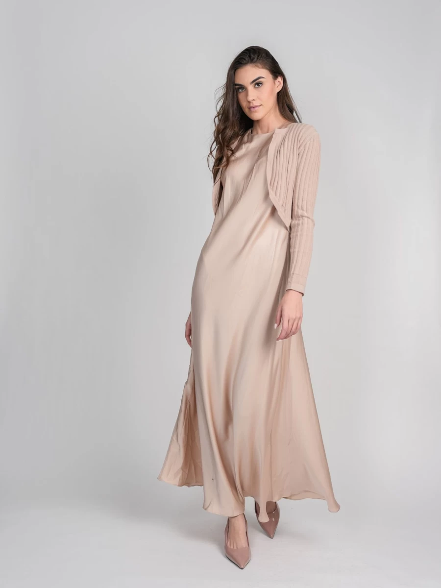 POSE Women's Satin Slip Dress in Tan - Elegant & Comfortable Nightwear