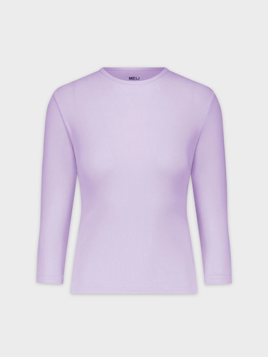 MELI Women's Classic Ribbed Crew Neck T-Shirt in 3Q-Lilac