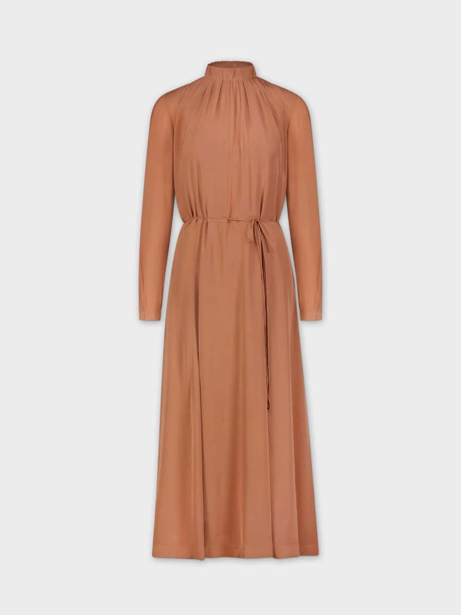 STELLA & ROSE Women's Ruched Collar Dress in Caramel - Elegant Vintage Style