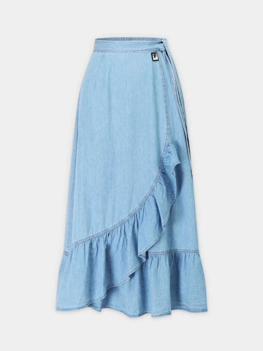 TTS Women's Denim Faux Wrap Skirt with Ruffle Detail - Stylish & Comfortable