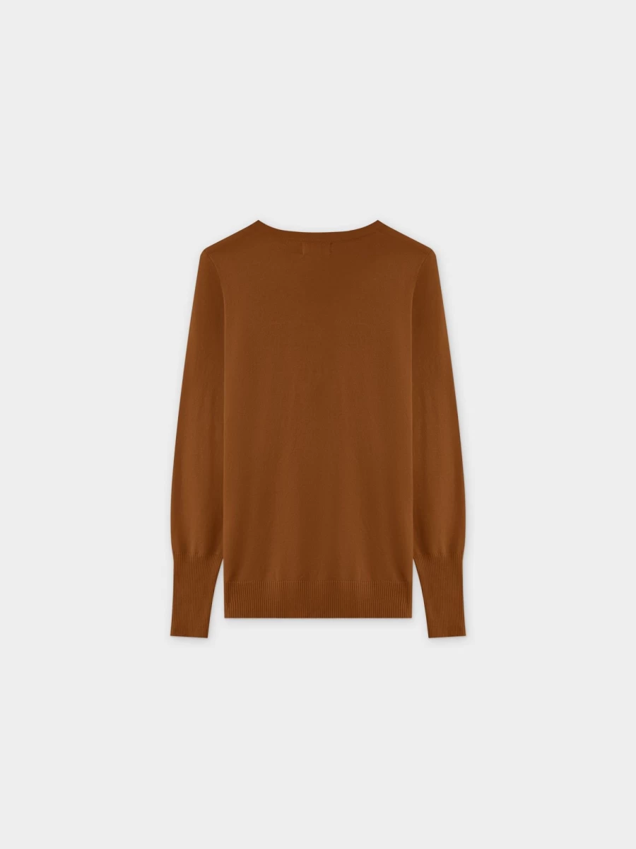 MELI Women's Basic Long Sleeve Crewneck Sweater - Brown Casual Comfort Knit Top