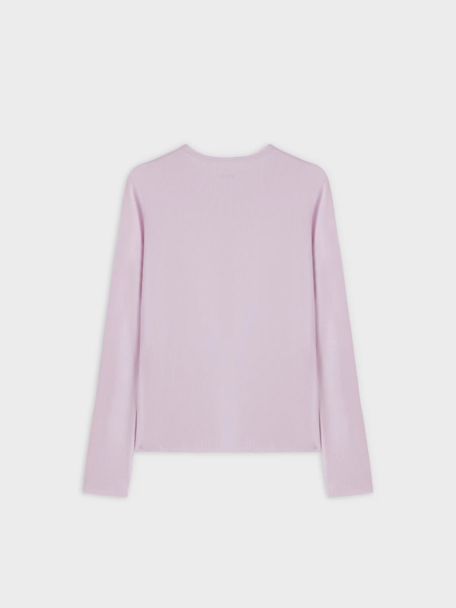 MELI Women's High V-Neck Ribbed Long Sleeve Tee in Lavender
